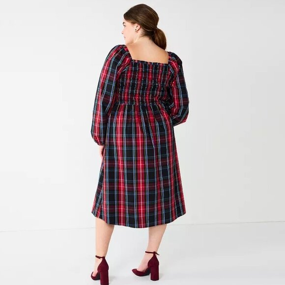 Plus-Size Draper James Long Sleeve Smocked Tiered Midi Dress - Picture 2 of 2